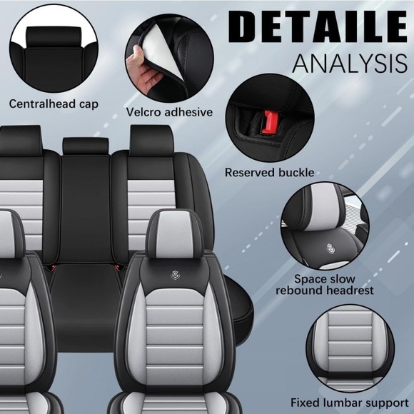 Leather Car Seat Covers for Chevy Malibu Full Set Black & Gray - Picture 1 of 7